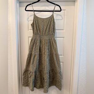 Taylor Olive Green Tiered Button-Front Sundress